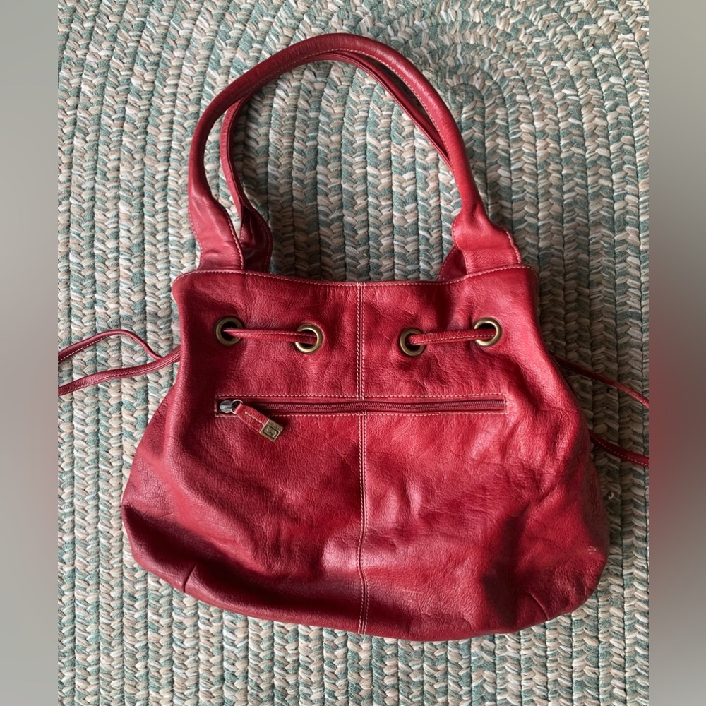 Soprano Red Leather Purse With Drawstring Opening